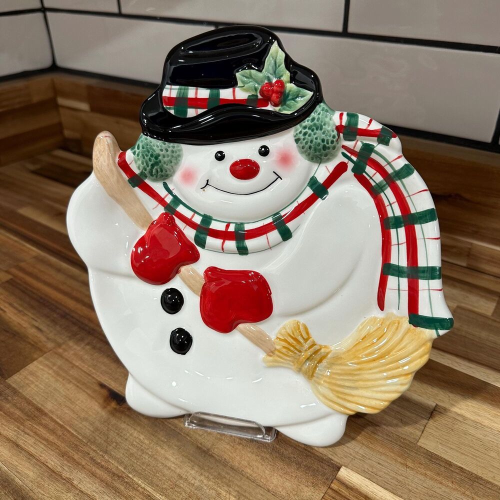 Fritz and Floyd Snowman Canapé Plate - Christmas Holiday Treat Tray 9” x 9” x 1”